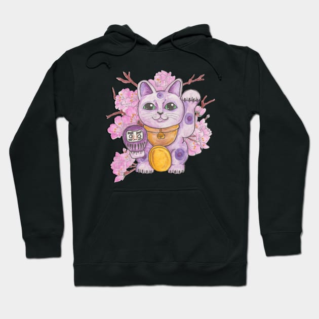 Purple Lucky Cat Hoodie by JenStedman73